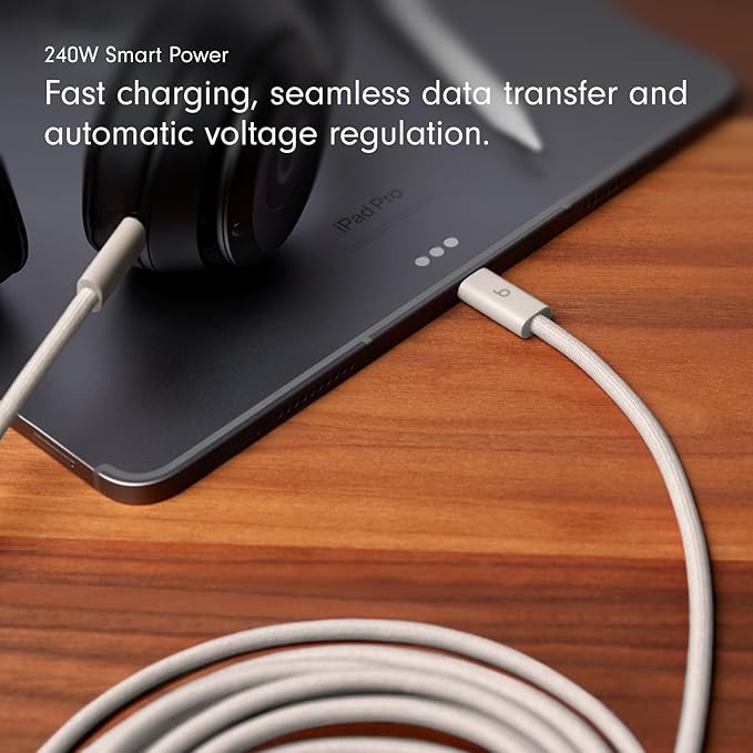 Beats 240W USB-C to USB-C Braided Cable, Fast Charging, Durable/Tangle Free, Compatible with Apple and Android Devices (3 m/10 ft) – Surge Stone