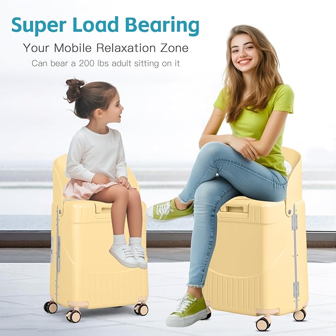 advwin 22" Ride-On Luggage with Seat for Kids & Adults, Lightweight Hardside Ride-On Suitcase with Front Opening, TSA Lock, 360° Spinner Wheels, Yellow