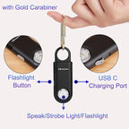135dB Rechargeable Personal Safety Alarm Built-in Ultra-Bright Flashlight. Non Slip Grip Keychain Emergency SOS Siren for Women, Students, Night Runner. Loud Sound Hiking Bear Alerts with Hook. Black