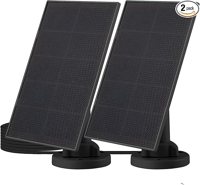 4W Solar Panels for Smart Security Camera, 2-Pack Solar Panels with Micro USB & USB-C Port for DC 5V Outdoor Rechargeable Battery Camera, IP65 Waterproof, 360° Adjustable Security Mount, Black