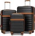 Kono Luggage Set 3 Pieces Expandable PC ABS Durable Suitcase Hardside with Double Spinner Wheels Tsa Lock Black Brown(20in/24in/28in)