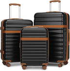 Kono Luggage Set 3 Pieces Expandable PC ABS Durable Suitcase Hardside with Double Spinner Wheels Tsa Lock Black Brown(20in/24in/28in)