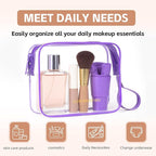 Icramsy Clear Makeup Bag,2 Pack TSA Approved Toiletry Bag Travel Toiletry Bag Hanging Makeup Cosmetic bag for Women Men (Purple)
