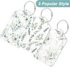 Rimilak 3 Pcs PU Leather Luggage Tags for Suitcase, Travel Cruise Luggage Tag with Privacy Flap, Name ID Label and Metal Loop for Women Men Baggage Handbag School Bag Backpack, Green Leaves