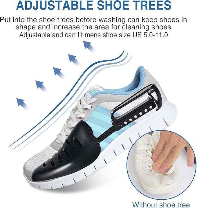 Teletrogy Shoe Washing Bag for Washing Machine, Fluffy Fibers Keep 360° Wrap-around Cleaning, Adjustable Shoe Trees, Durable Hidden Zipper Reusable Laundry Bag for Sneaker Gym Shoes White