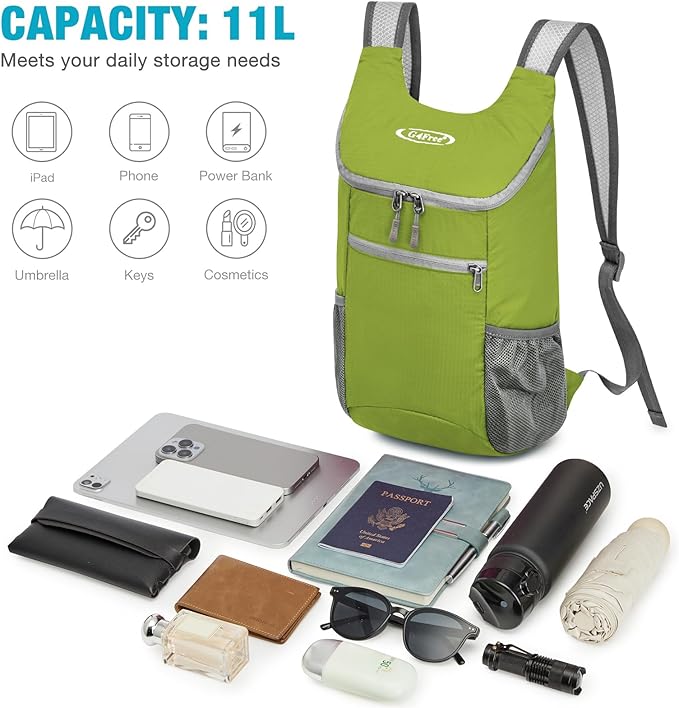 G4Free Lightweight Packable Hiking Backpack for Men Women Small Hiking Daypacks Foldable Shoulder Pack Casual Outdoor Bag 11L