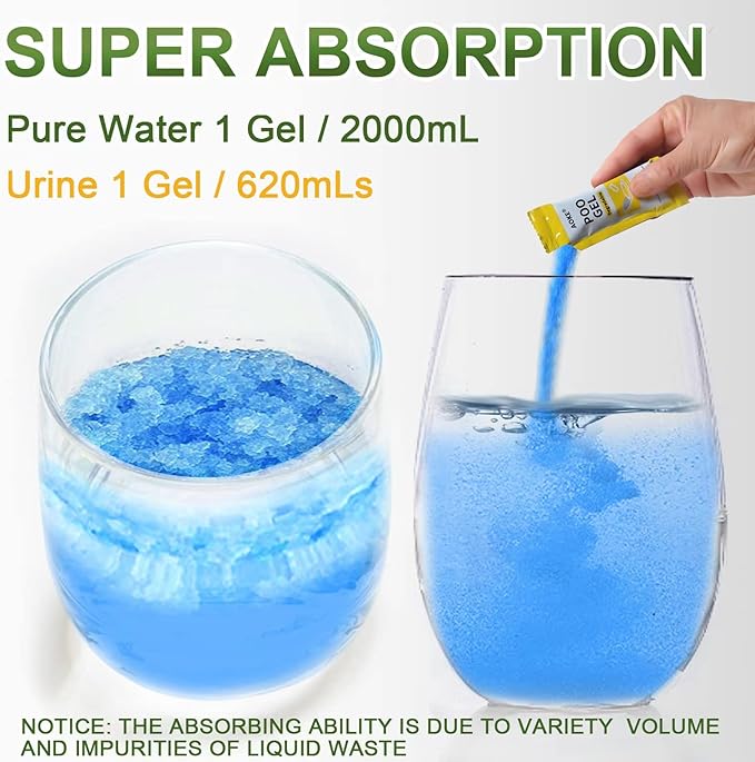 AOKE Portable Toilet Powder, Lemon 100 Pack Poo Gel for Camping Eco Absorbent Gel Liquid Waste Gelling and Deodorizing Powder, Emergency Toilet Waste Treatment for Outdoor Camping Hiking