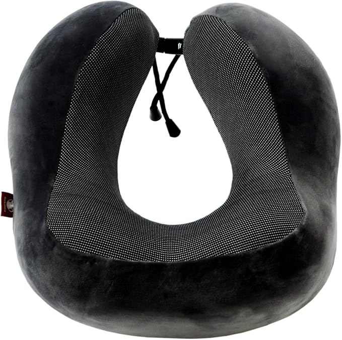 Memory Foam Travel Pillow, Neck Pillow with 360-Degree Head Support, Comfortable and Lightweight, Ideal for Sleeping on Airplane, Car, Train, Bus and Home Use, Comes with Storage Bag (Grey)