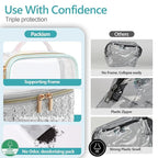 PACKISM TSA Approved Toiletry Bag - 3 Pack Ruched Textured Clear Makeup Bag, Metallic Silver, with 180° Large Opening and Supporting Frame, Perfect for Travel Essentials, Thick No Smell
