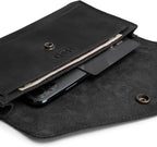 Hide & Drink, Full Grain Leather Large Female Wallet, Travel Organizer for Women, Vintage Money and Card Holder, Handmade, Charcoal Black