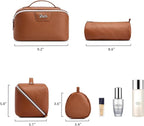 BOYATU Travel Makeup Bag Cosmetic Bags for Women: Large Capacity 3 Pcs Set Make up Bag with Compartments - Waterproof Vegan Leather Toiletry Organizer Bags with Handle (L25Brown)