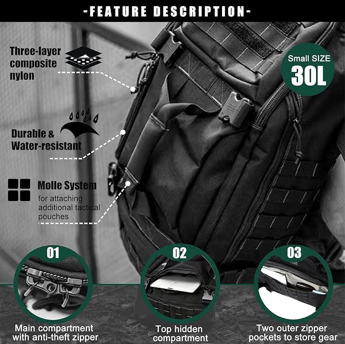 Miramrax Travel Duffle Bag Backpack for Men - Large Tactical Bags Weekender Gym Bag for Overnight Traveling Military Workout Deployment Sports (Black, 25L)