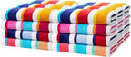 Kaufman - Joey Velour Colored Classic Multi-Color Stripe Beach & Pool Towel - Large 100% Combed Cotton Beach Towel - Soft & Absorbent Colorful Towels - 32" x 62" - 24 Pack