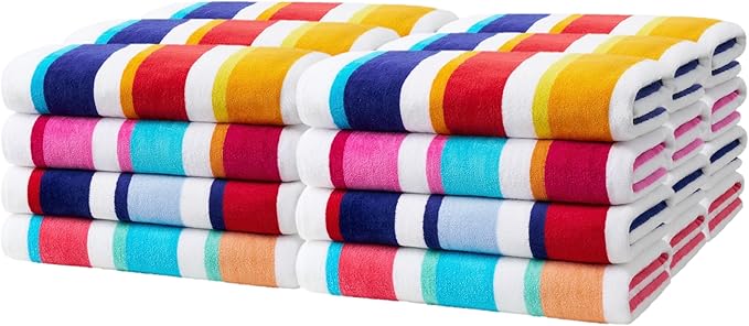 Kaufman - Joey Velour Colored Classic Multi-Color Stripe Beach & Pool Towel - Large 100% Combed Cotton Beach Towel - Soft & Absorbent Colorful Towels - 32" x 62" - 24 Pack