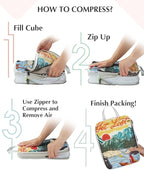 Gonex Compression Packing Cubes, 6pcs Expandable Storage Travel Luggage Bags Organizers with Shoe Bag Laundry Bag, Travel Cubes for Suitcase Carry On (Retro Mountains)