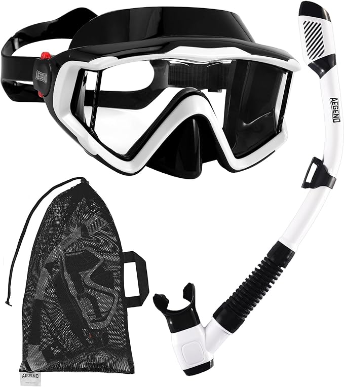 Aegend Snorkeling Gear for Adults Youth Kids, Snorkel Mask with Top Dry Valve - Panoramic View Anti-Leak and Anti-Fog with Mesh Bag for Snorkeling, Scuba Diving, Freediving & Swimming