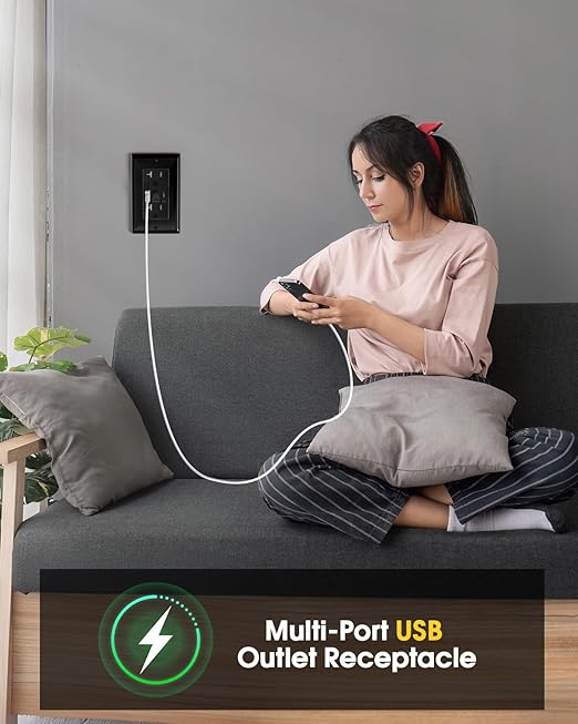 PD USB Outlet with Light,20W Power Delivery USB Receptacle with Night Light, 20A Tamper-Resistant Wall Outlet, Fast Charging Type A & USB-C Charger for Smartphones, Laptops, Tablets (4, Black)