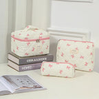 uekeboag Large Travel Quilted Makeup Bag for Women, Floral Cotton Cosmetic Bag, Coquette Aesthetic Floral Toiletry Organizer Bag
