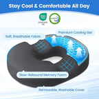 Donut Pillow for Tailbone Pain, Hemorrhoids - Cooling Gel Memory Foam Chair Seat Cushion for Office, Home & Wheelchair, Ergonomic Chair Pad for Pregnancy, Sciatica, Coccyx (XXL, Grey)