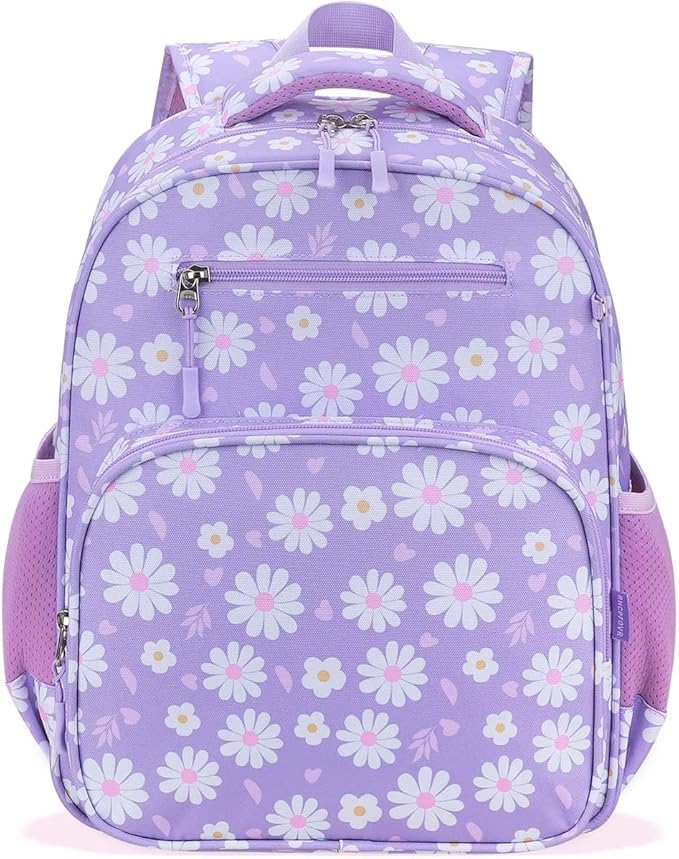 RHCPFOVR Kids Backpack for Girls - Girls Backpack 3-8 Ages Flower for Kids 15 Inch School Bookbag for Kindergarten Elementary School Bookbag for Girl 1st 2nd Grade