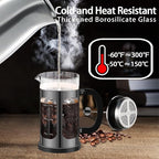 YMMIND French Press Coffee Maker (34oz 1Quart 5-6Cup) Coffee Press, with 4 Filters System, Heat Resistant Thickness Borosilicate Glass, Cold Brew Coffee Tea Pot Gifts (Bright Black)
