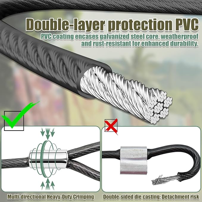 NAZOU Outdoor Retractable Clothesline, 3/16" 34ft+5ft Heavy Duty Coated Steel Wire Rope Clothes Line with Windproof Clamps, Portable Drying Line for Travel, Camping, Laundry, and Use
