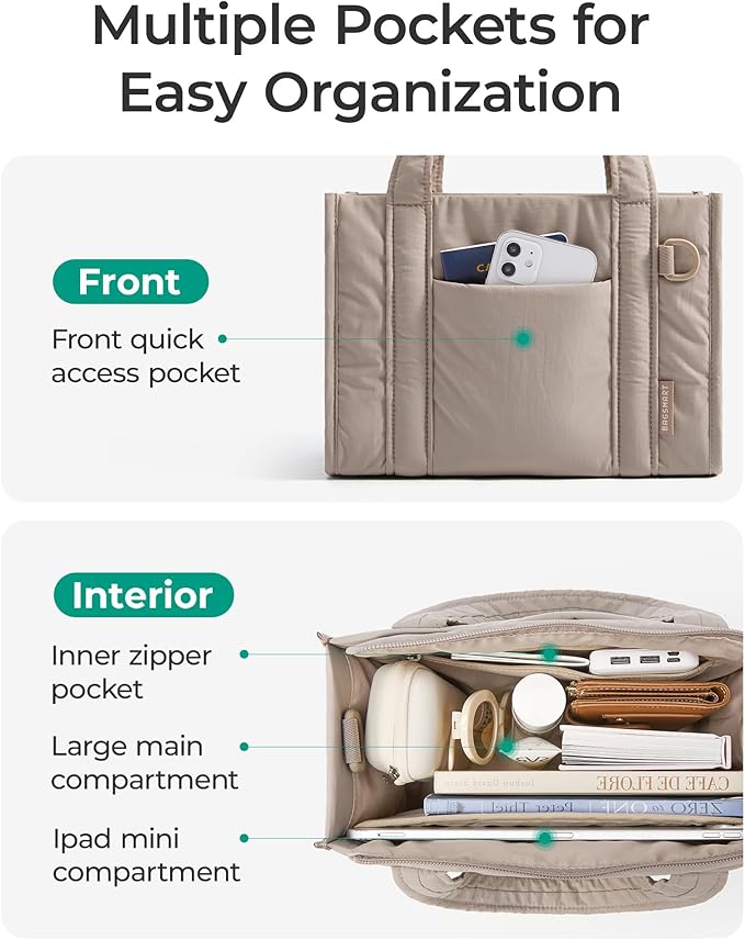 BAGSMART Boxy Tote Bag for Women, Crossbody Bag with Zipper, Crush Bow Purses for Travel Work College