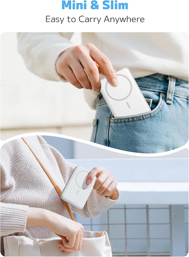 golioklsy for Magsafe Portable Charger,10000mAh Power Bank with Type-C 20W PD Fast Charging, Lightweight and Slim, LED Display for Magsafe Battery Pack for iPhone 17/16/15/14 All Series, White