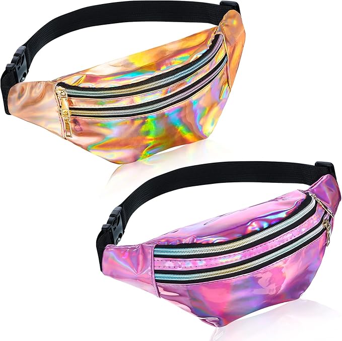 Frienda 2 Pieces Holographic Fanny Pack for Women Colorful Sport Waist Bag Pack