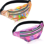 Frienda 2 Pieces Holographic Fanny Pack for Women Colorful Sport Waist Bag Pack