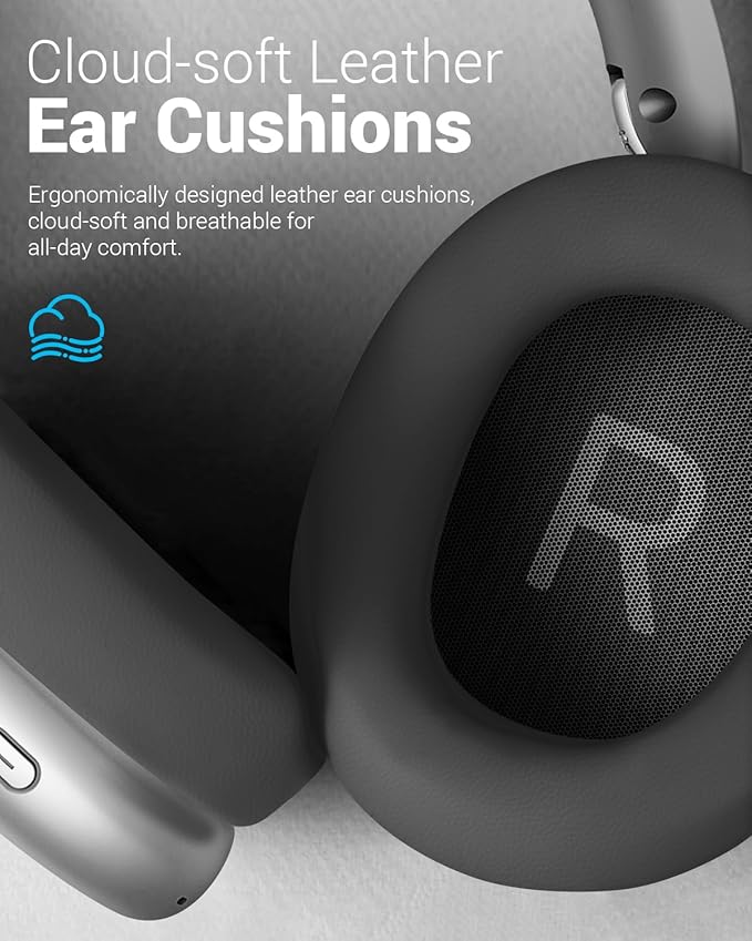 Wentronic Y01 Wireless Noise Canceling Headphones Bluetooth 5.3 Over Ear Headphones with Microphone, Hi-Res Audio, 48H Playtime, Foldable Comfortable Earpads,Compatible with iOS,Android,PC, Space Grey