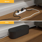 D-Line Cable Management Box with 6 AC Outlet 6ft Power Strip, Hide Extension Cords and Excess Wire Clutter, 12.75in (L) x 5in (H) x 4.5in (W) - Small, Black