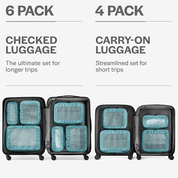 Aerotrunk Compression Packing Cubes for Travel - Luggage Organizer Bags - Double Zipper Packing Cubes for Suitcases (12-Pack, Teal)