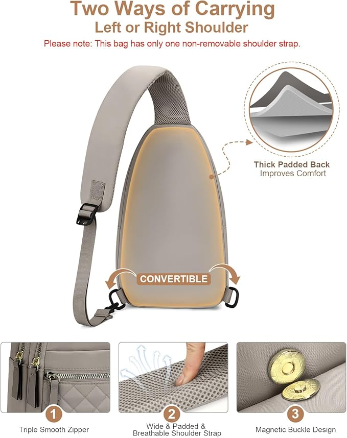 Capolo Sling Bag for Women Men Waterproof Crossbody Bags for Women Trendy Casual Fanny Pack with Convertible Shoulder Strap Chest Bag for Travel Hiking(Grey, Medium)