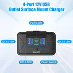 2 Pack 78W 4 Port 12V USB Outlet Wall Mount, Dual 36W PD & Dual 18W QC3.0 Lightweight Surface Mount Charger Socket Panel with Button Switch for Bus RV Truck Marine Golf Cart