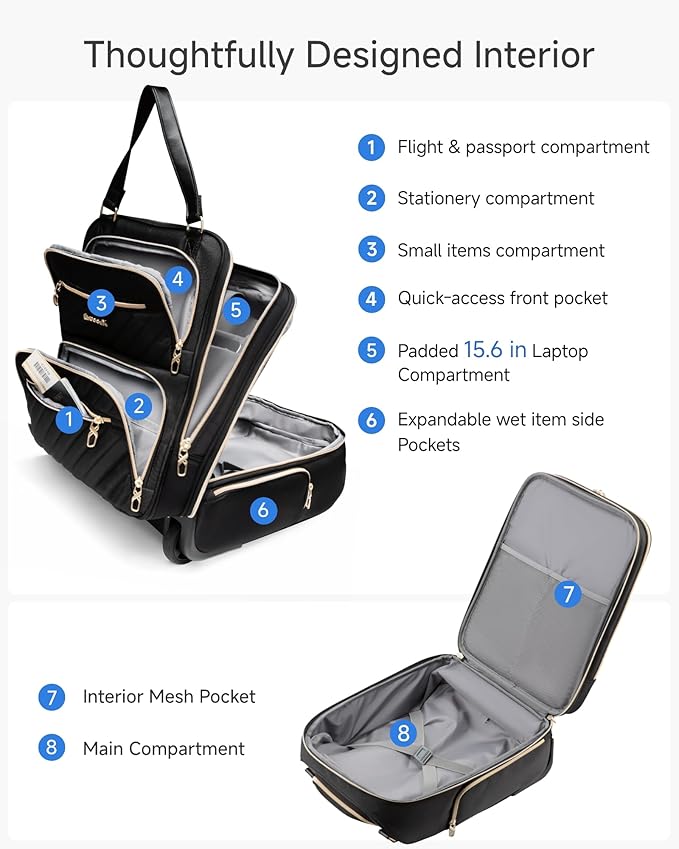 LUGGEX Underseat Carry On Luggage with Wheels, Stylish Lightweight Under Seat Luggage, Soft Sided Personal Item Suitcase for Short Trip (Chestnut Black, 16 Inch)