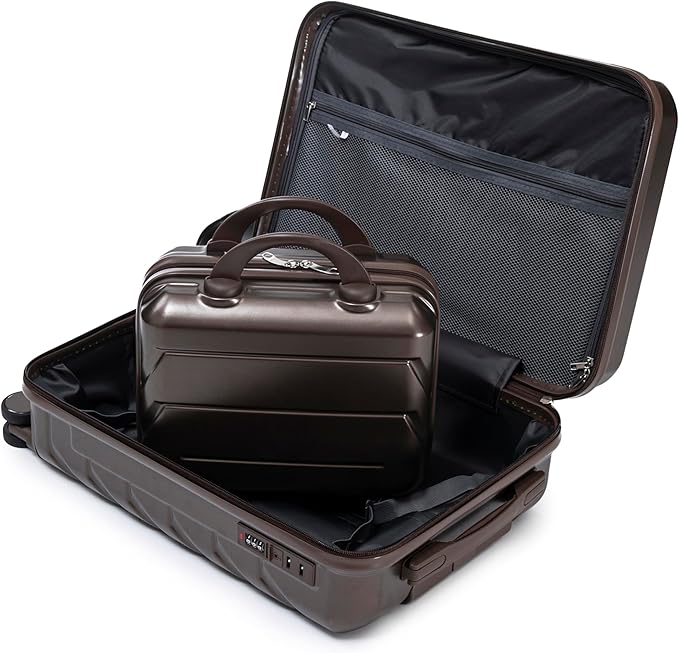 Kids Luggage Sets for Girls, 2 Piece Luggage Set, 20 Inch Rotating Wheel Suitcase with 14 Inch Cosmetic Case, Lightweight Hardshell Suitcase with 360° Spinner Wheels for Travel (Brown)