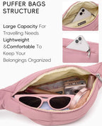 WESTBRONCO Puffer Fanny Packs for Women Small Crossbody Sling Bag, Nylon Quilted Belt Bag for Travel Hiking Running Waist Bag with Adjustable Strap