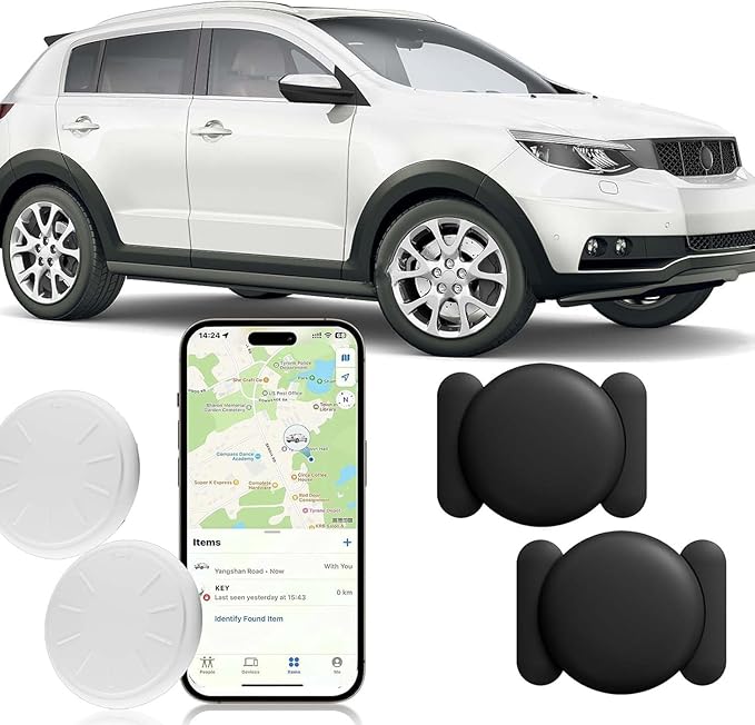 GPS Tracker for Vehicles, No Monthly Fee, 2 PCS Tracker Device for Vehicles, Real-Time Car Tracker, Work with Find My (iOS Only), Magnetic Mini Car Tracker Device Hidden with Waterproof Case