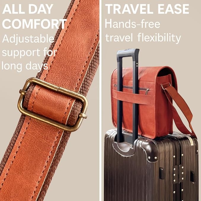 RUSTIC TOWN Leather Messenger Bag for Men Women - Full Grain Leather Laptop Satchel Office Shoulder Bag