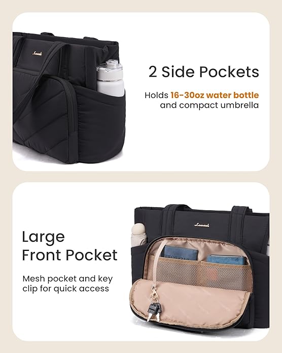 LOVEVOOK Puffer Tote Bag for Women, V-Quilted Puffy Teacher Tote Nurse Bag, Large Shoulder Laptop Purse for Work Travel Gym
