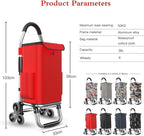 Lightweight Folding Cart on 6 Wheels 36L Stair Climbing Trolley with Detachable Waterproof Oxford Bag for Groceries Shopping and Travel - Red