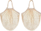 CABAX Cotton Mesh Produce Bags, Reusable Grocery Fruit Food Bags, Net String Shopping Tote Bag, Pack of 2
