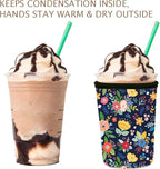 Reusable 3-Pack Iced Coffee Cup Sleeve, Insulated Neoprene, Beverage Holder for Iced Coffee, Durable Drink Sleeve for Cold Beverages, Lunar Garden