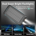 Solar Charger Power Bank 49800mAh Portable 15W Fast Charging Power Bank with QC3.0 USB-C & Dual USB-A Ports for Cell Phones, LED Flashlight, Carabiner, Waterproof Solar Panel for Camping, Outdoor