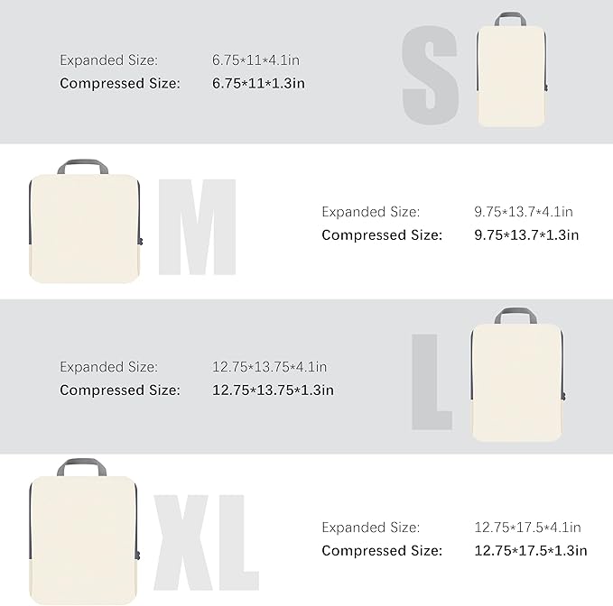 PANDA JOYS 4 Set Compression Packing Cubes Travel - Travel Accessories Expandable Packing Organizers for Carry On - Essentials Luggage Bags - Beige