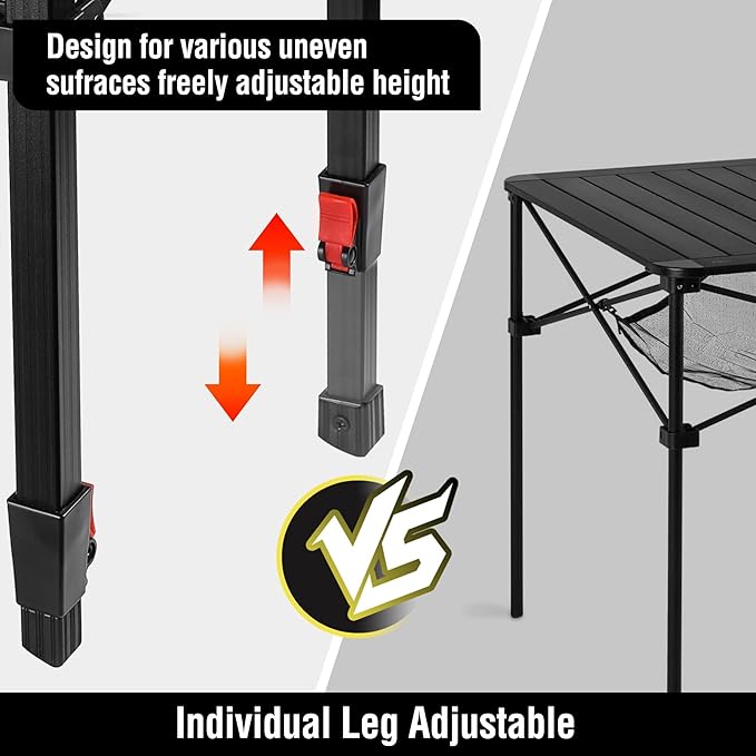 VILLEY Folding Camping Square Table with Carry Bag, Lightweight Aluminum Adjustable Square Table for Outdoor, Camping, Picnic, Backyards, BBQ, Small