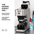 Waring WCM50 Café Deco Pour Over Decanter Coffee Brewer, Stainless Steel Construction, Two Individually Operated Warmers, No Plumbing Required, 120V, 5-15 Phase Plug,Silver