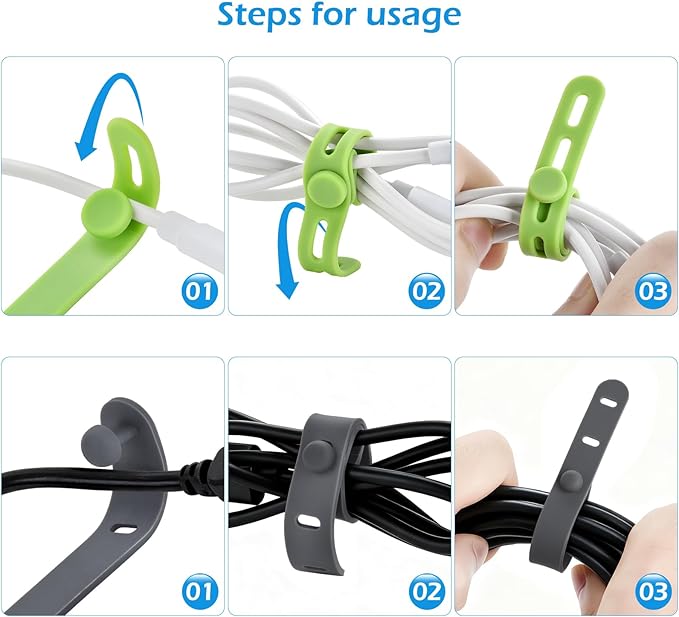 24 Pcs Silicone Cable Ties, Cord Organizer Ties, Cord Ties Reusable, Cord Wrap Cable Organizer 5Inch Cable Management (4 Color) Cbfoeyk