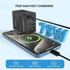 Universal Travel Adapter, 75W GaN International Power Adapter with 3 USB C and 1 USB A, All in One Travel Plug Adapter, Worldwide Outlet Wall Charger Converter for EU US UK AU 200+ Countries.